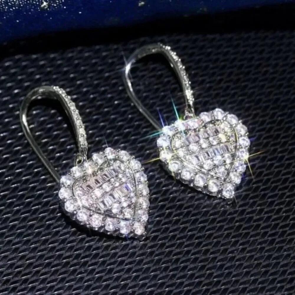 The Heart of Bling 925 Silver Drop Earrings w White Sapphire